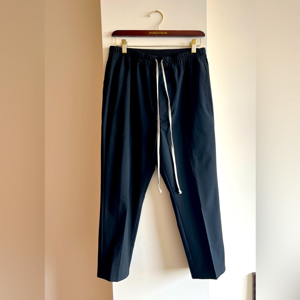 RICK OWENS Black Cropped drawstring crepe trousers Size 48 EU (32 US)